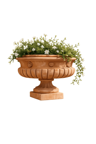 Klassischer, ornamentierter Impruneta Terracotta Pokal – handgefertigt und frostfest